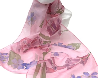 Hand painted Foxglove silk scarf