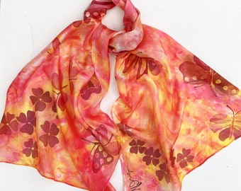 Red Butterfly hand painted silk scarf.