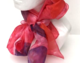 Red Abstract design hand painted silk scarf,