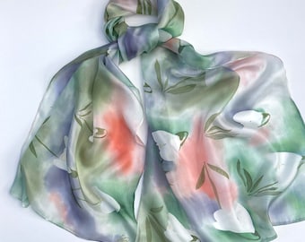 Snowdrops hand painted silk scarf, winter flower scarf, gifts for Mom, wearable art