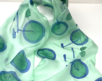 Bicycle Scarf, Hand Painted Silk Quirky Cycling Design