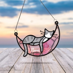 Cat Memorial Suncatcher Sleeping Cat on Moon Loss of Pet Sympathy Gift Handmade Name Cat Ornament Cat Lovers Gifts Cat Passing Remembrance