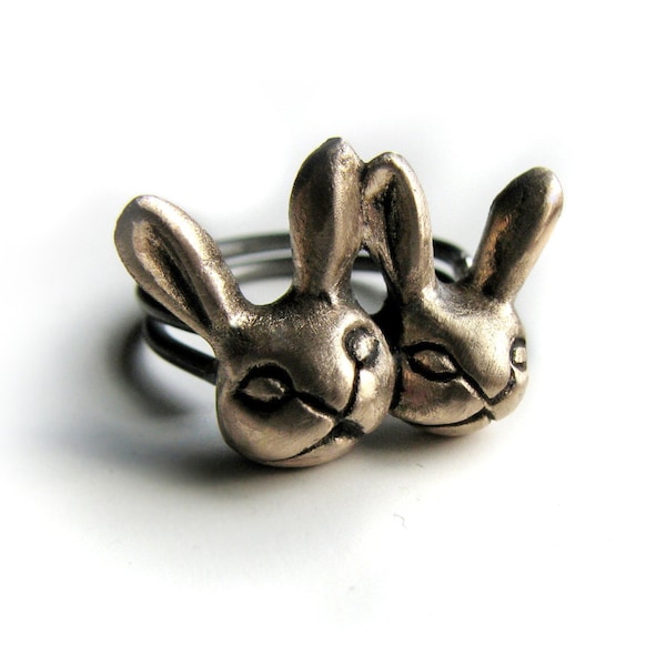 Bague lapin doré bronze & acier inoxydable