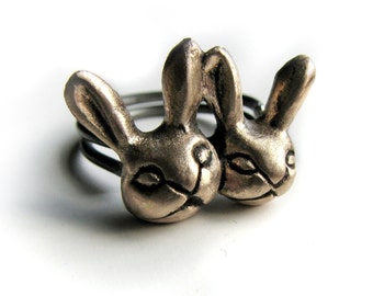 Golden rabbit ring bronze & stainless steel