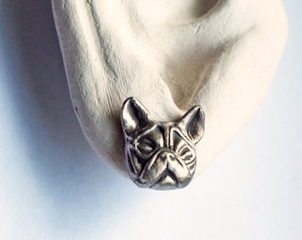 French bull dog earrings white bronze