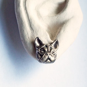 French bull dog earrings white bronze