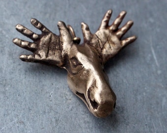 Moose head pendant bronze sculpture