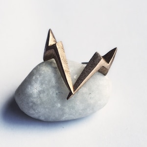 Bronze Lightning Bolt Earrings: Geometric Titanium Studs
