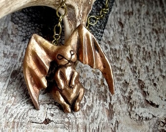 Bat bunny pendant bronze sculpture