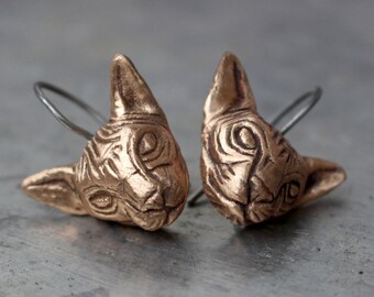 Sphynx cat dangle titanium earrings