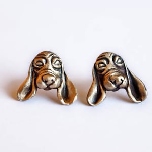 Basset dog bronze and titanium earrings, dangling or posts