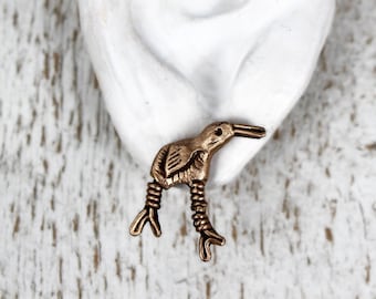 Kiwi bird earrings studs, bronze and titanium earrings