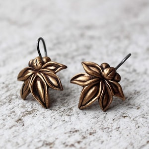 Fantasy flower pod earrings, bronze and titanium earrings image 1