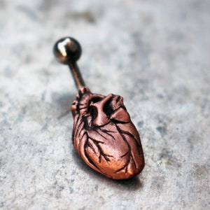 Anatomical heart belly ring piercing titanium or surgical steel bar