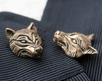 Wolf head cuff links