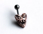 Belly button ring monster heart, titanium or surgical steel bar
