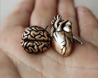 Anatomical heart and brain mismatched cufflinks