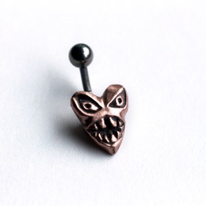 Belly button ring monster heart, titanium or surgical steel bar