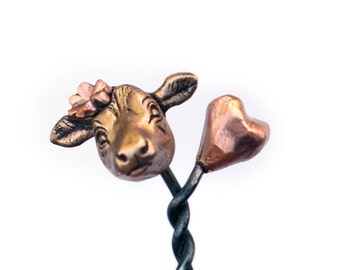 Cow love hair stick hair pin vegan jewelry