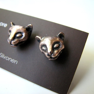 Cat earrings, bronze and titanium earrings dangling or studs image 1