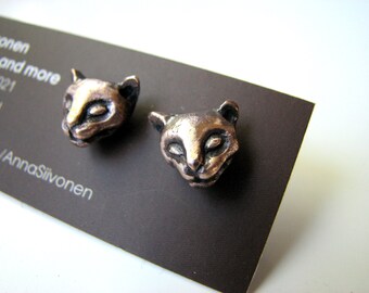 Cat earrings, bronze and titanium earrings  dangling or studs