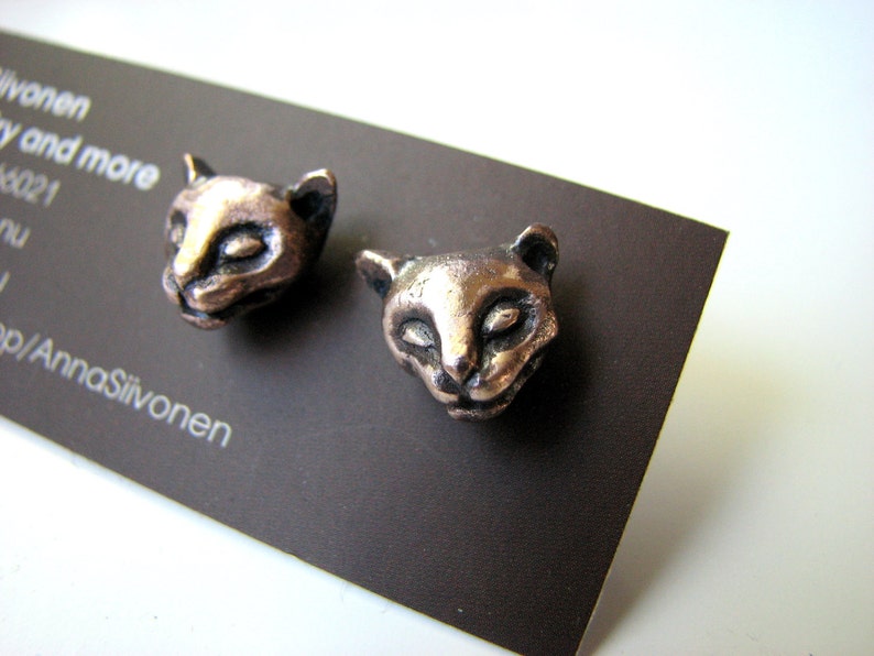 Cat earrings, bronze and titanium earrings dangling or studs image 1