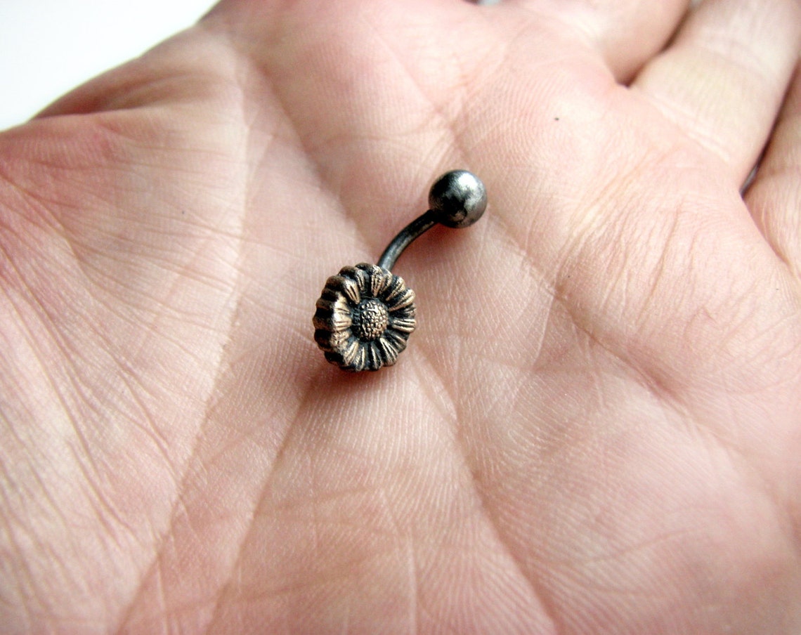 Sunflower Belly Ring Titanium or Surgical Steel Bar Etsy