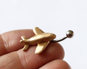 Airplane belly button ring, titanium or surgical steel bar