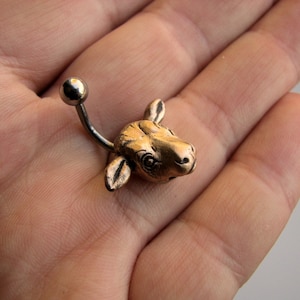 Cow head belly button ring, titanium or surgical steel bar image 4