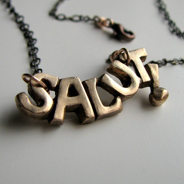 French text necklace Salut typography