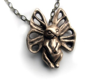 Butterfly bunny pendant bronze sculpture