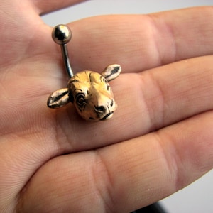 Cow head belly button ring, titanium or surgical steel bar image 1