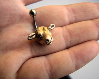 Cow head belly button ring, titanium or surgical steel bar
