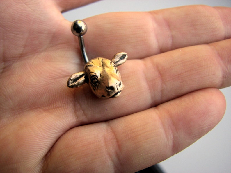 Cow head belly button ring, titanium or surgical steel bar image 1