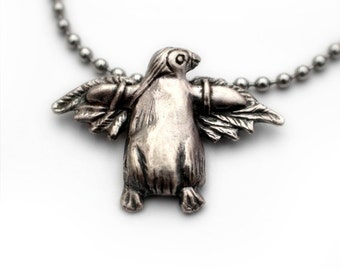 Silver penguin necklace take flight