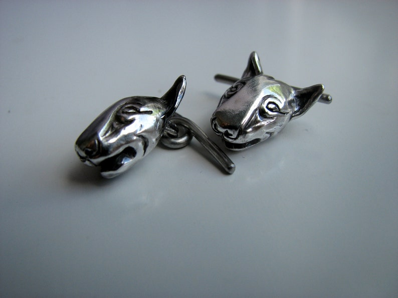 Bullterrier dog cuff links in silver and titanium image 2