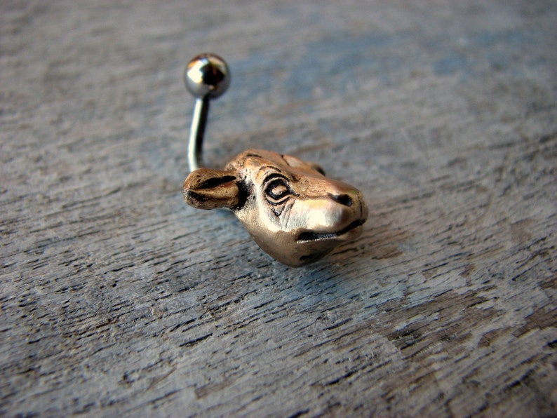 Cow head belly button ring, titanium or surgical steel bar image 5