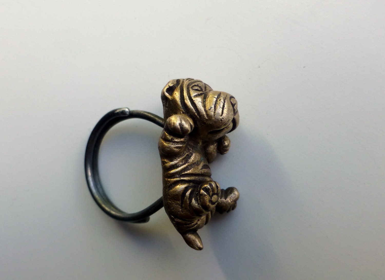 Bague Shar Pei En Argent Sterling - Modèle Chien - Taille 50 à 62 - Unisexe - Neuf Avec Étiquettes LW