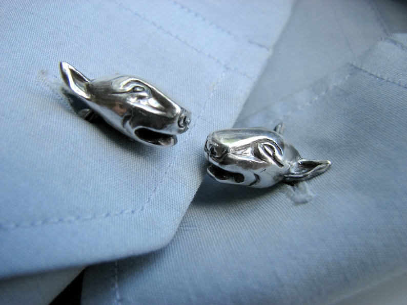 Bullterrier dog cuff links in silver and titanium image 5