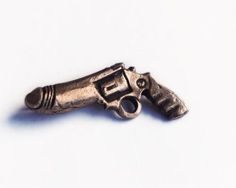 Dick gun, miniature penis revolver brooch pin