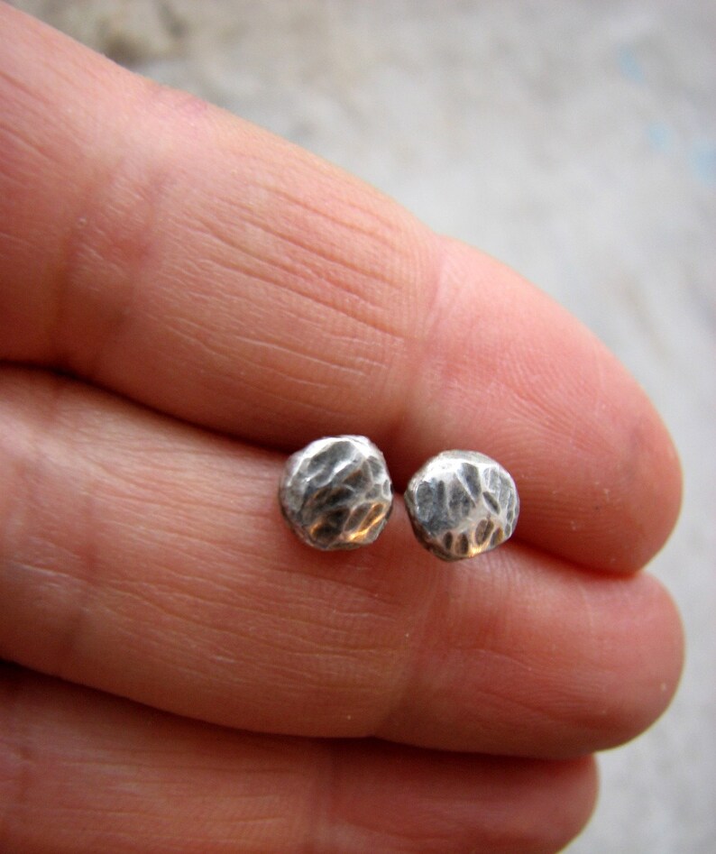 Hammered fine silver nuggets titanium post earrings image 5