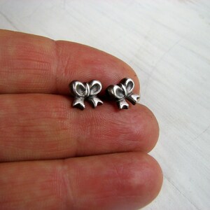 Silver bow earrings titanium or niobium posts image 3