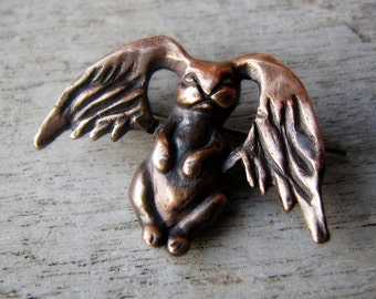 Winged brooch bunny rabbit bronze sculpture