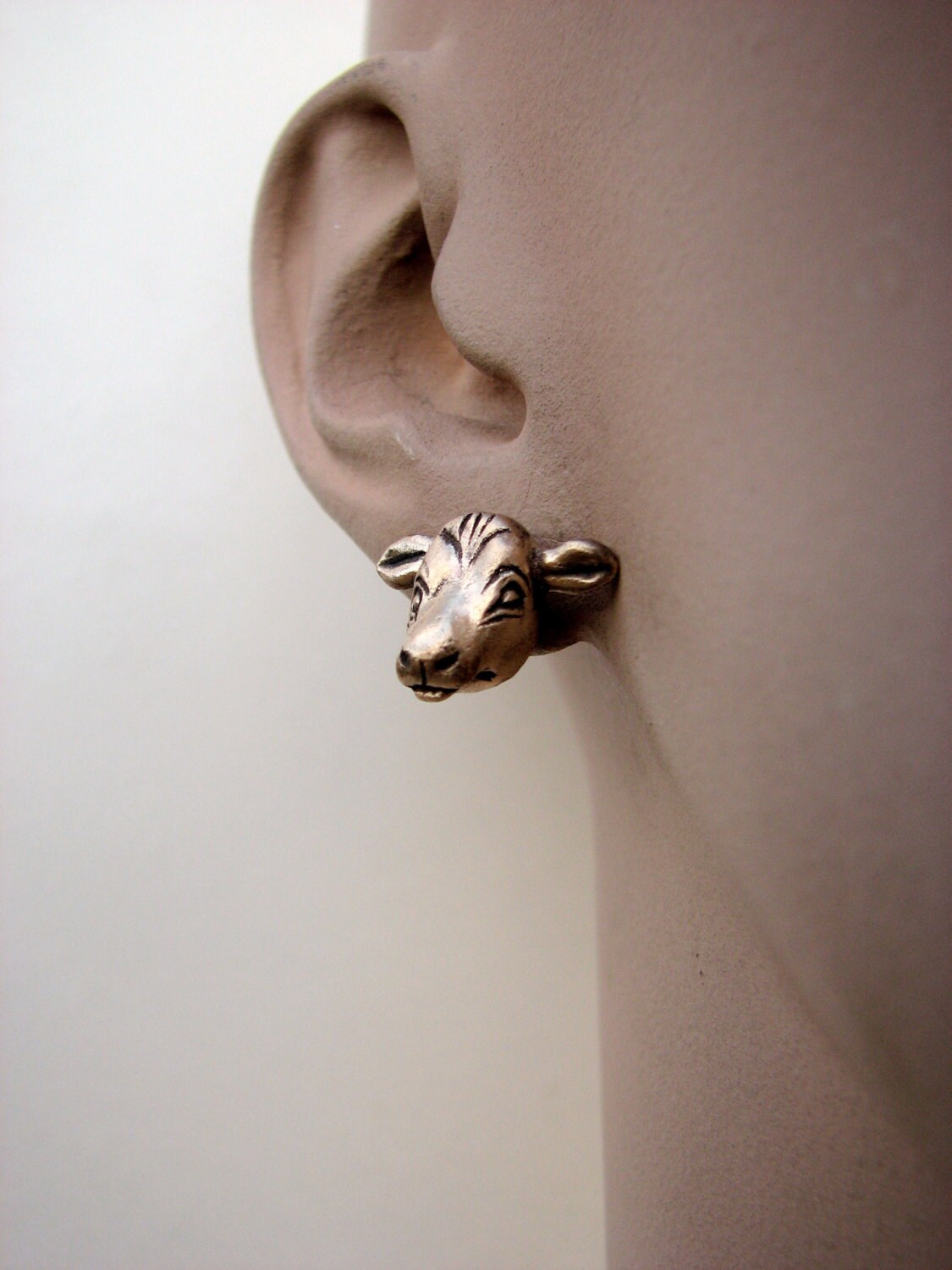 Cow head earrings bronze and titanium earrings Etsy