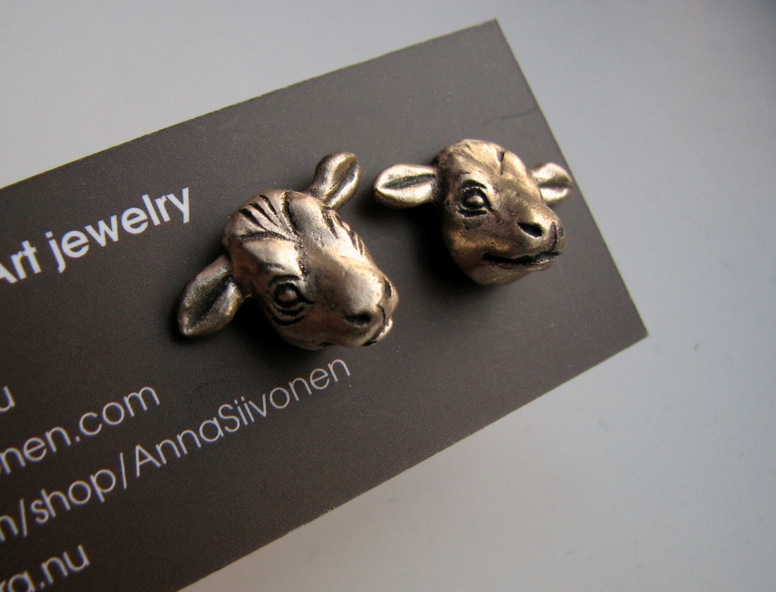 Cow Head Earrings Bronze and Titanium Earrings Etsy