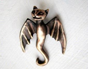 Bat cat pendant bronze sculpture