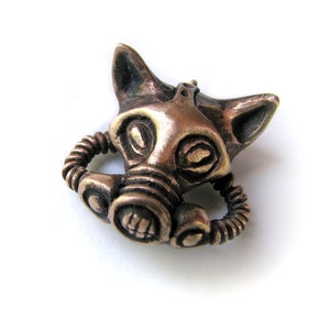 Bronze cat gas mask pendant