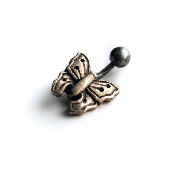 Belly button jewelry butterfly, titanium or surgical steel bar