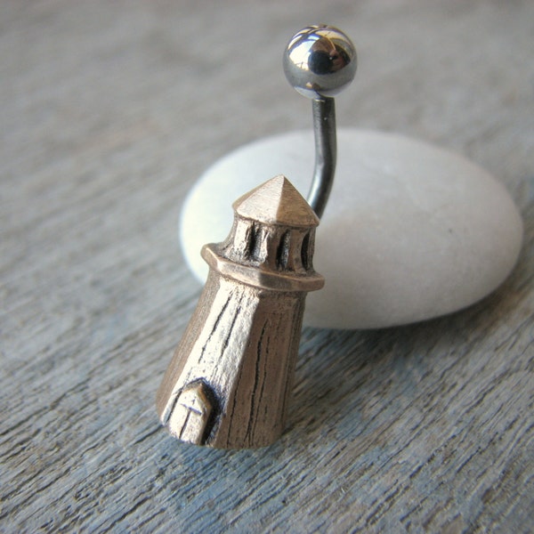 Lighthouse belly button jewelry, titanium or surgical steel bar