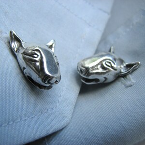 Bullterrier dog cuff links in silver and titanium